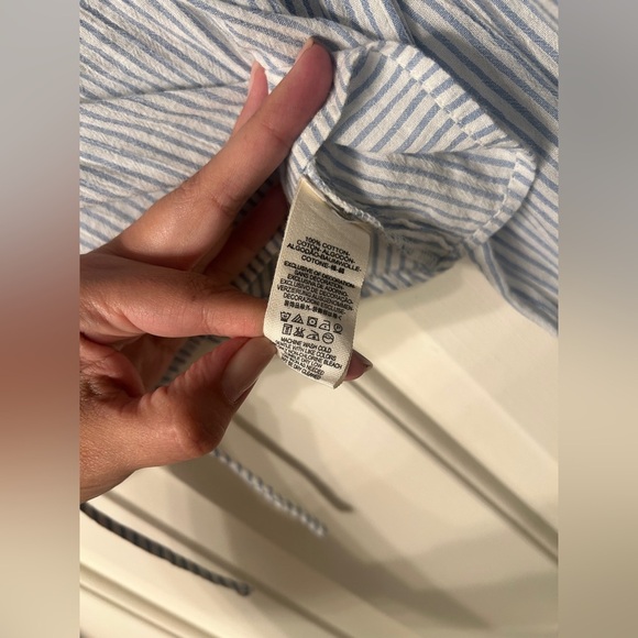 Free People Blue Pinstripe Ruffled Lace Victorian-Style Cotton Blouse XSmall - Picture 3 of 5